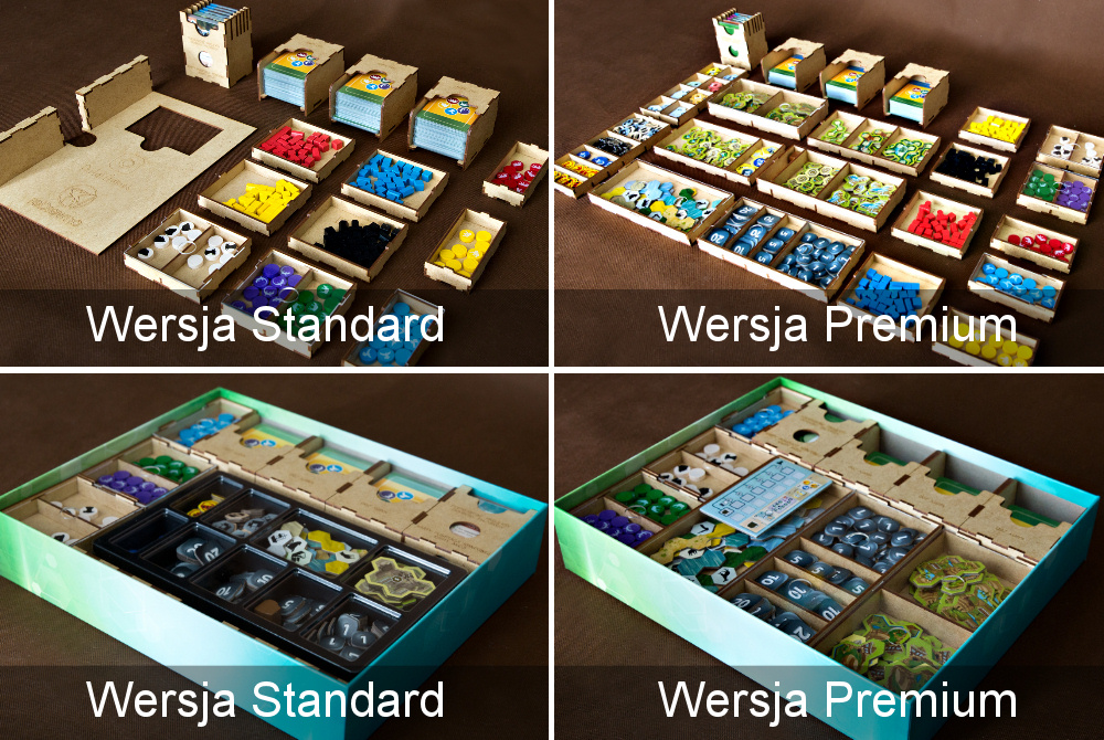 Insert reDrewno do gry Ark Nova - porównanie wersji Standard i wersji Premium