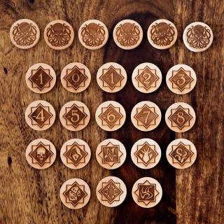 Żetony chaosu z litego drewna pasujące do gry Horror w Arkham LCG